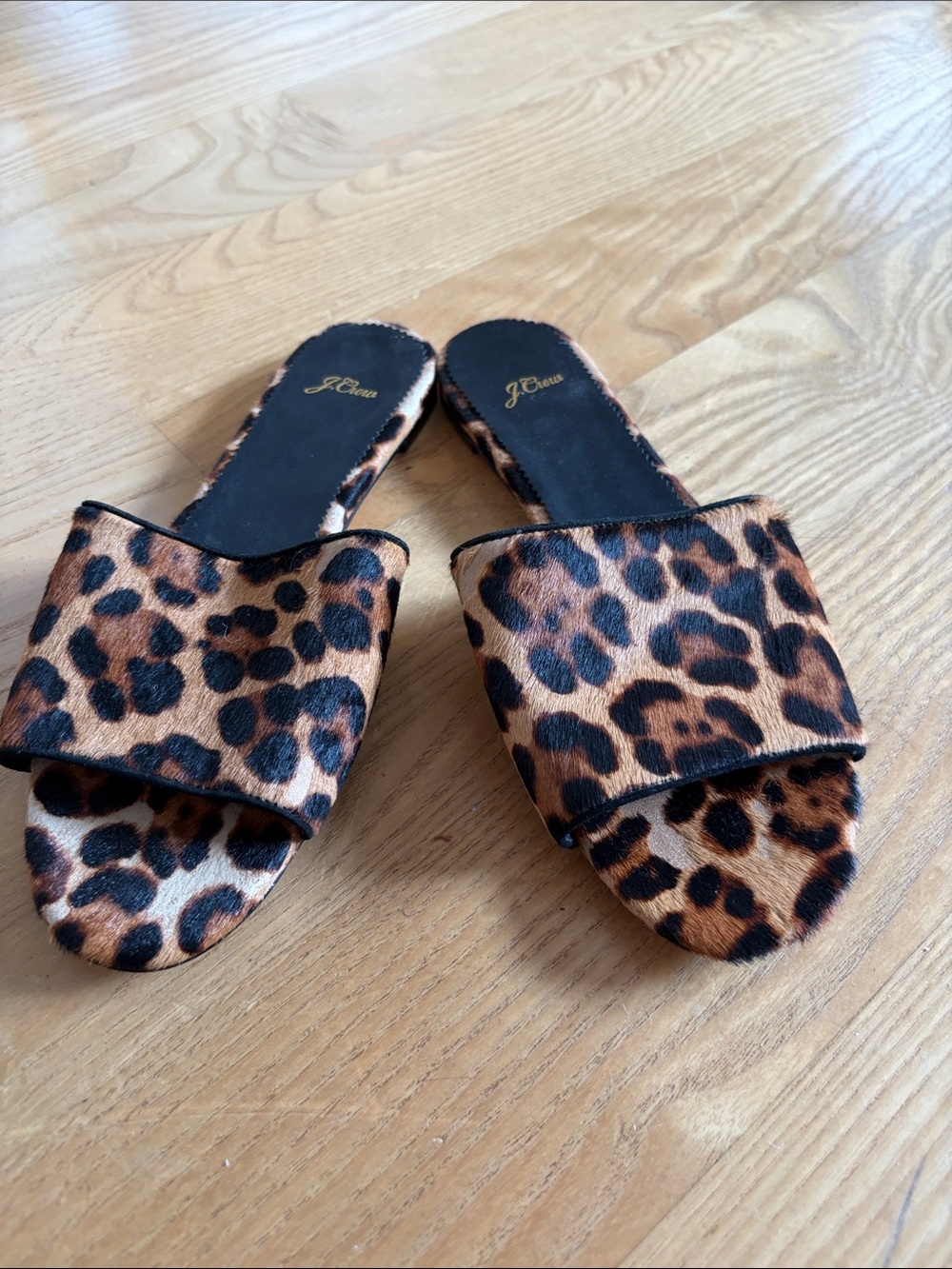 J. Crew Leopard-Print Calf Hair Slide Mules in Brown and Black
